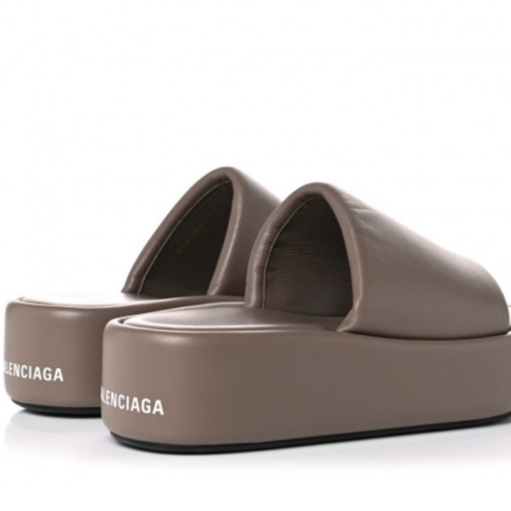 NIB Balenciaga Rise Platform Sandals Slides sz 39 leather $695 color is beige - Picture 2 of 8
